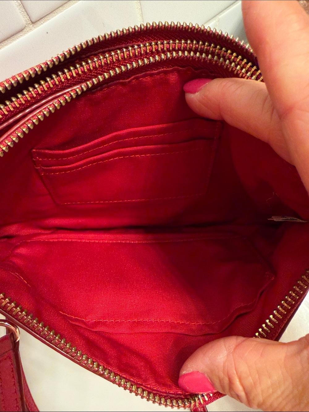 Coach Red Leather Crossbody Bag with Gold Accent - Picture 8 of 11